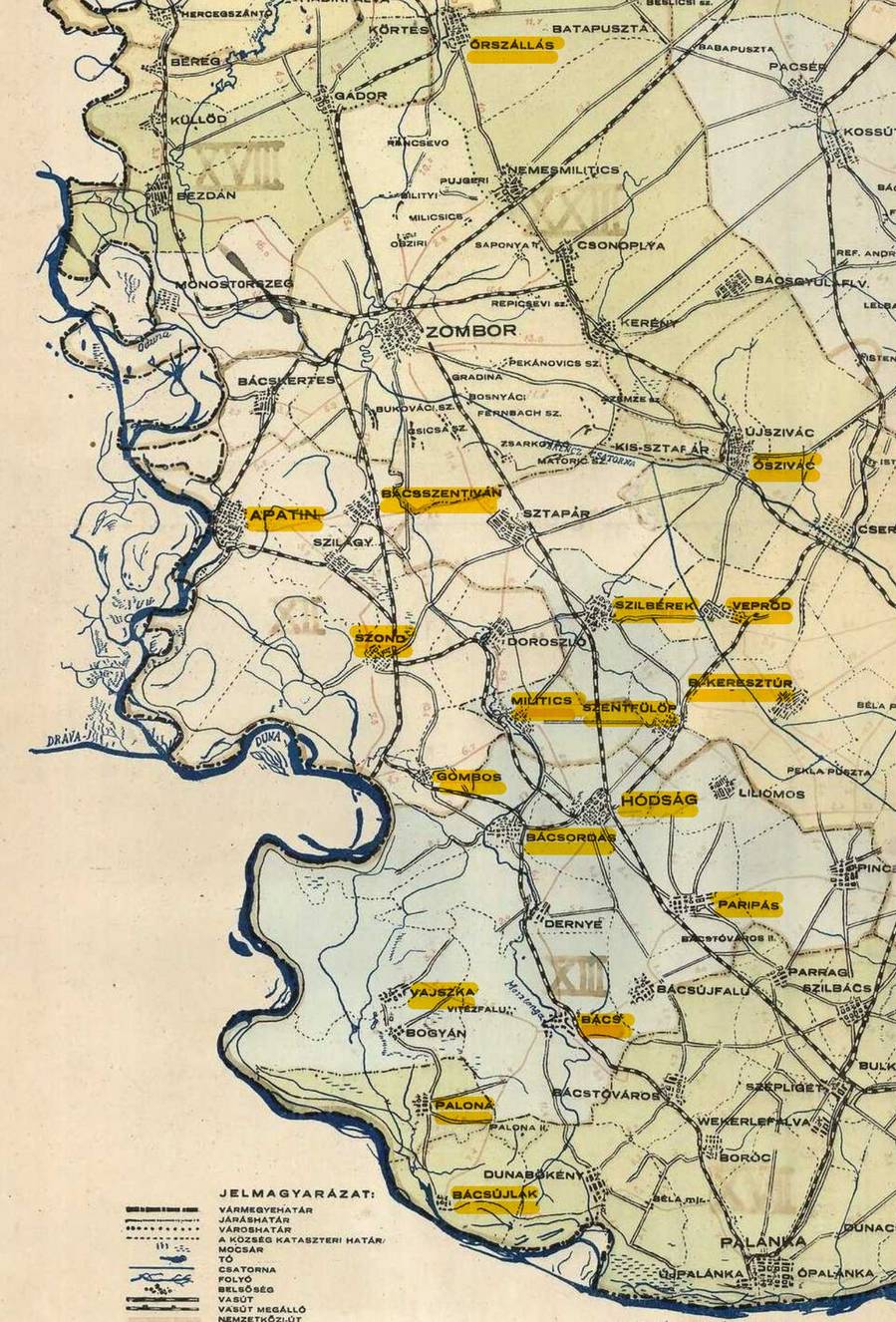 A térképen sárgával jelölve a feltöltött települések.