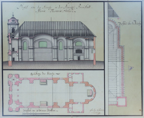 A Szent Teréz templom oldalnézeti rajza és alaprajza. Thalherr József. 1787. Szabadkai Történelmi Levéltár. SzTL  3-A-51/polg. 1789)  fotó: Kolović Svetlana