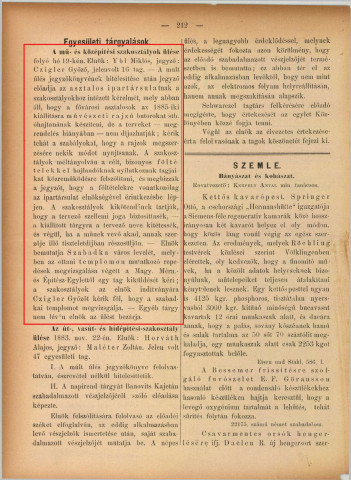 A Magyar Mérnök- és Építész Egylet Heti Értesítőjének oldala. 33. szám. 1883. november 29.