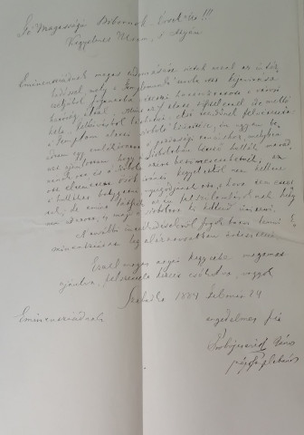 Probojcsevics János plébános levele Haynald Lajos érsekhez. 1884. február 24. KFL. I.1.b. Szabadka-Szent Teréz.